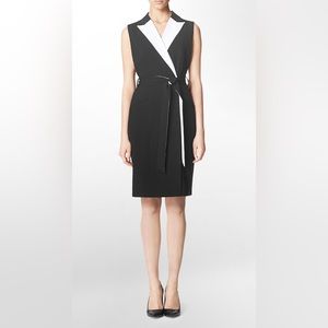 Calvin Klein XS 2 Black White Wrap dress Trench Sleeveless belt